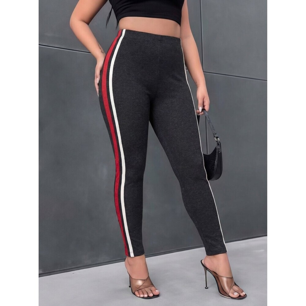 Hale Bob Leggings Tuxedo Ankle Zip XL (33x29) Gray Red White High Rise Women New